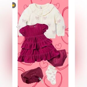 Janie and Jack Baby Tiered Velvet Holiday Christmas Dress Raspberry 3-6 M